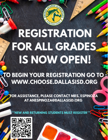 Information about registering for the new school year; email anespinoza@dallasisd.org for more information